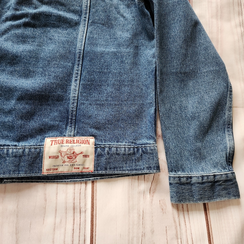 NWT True Religion "Jesse SN Trucker Jacket" Storm Wash Blue Denim | Men's Size M - Picture 7 of 12